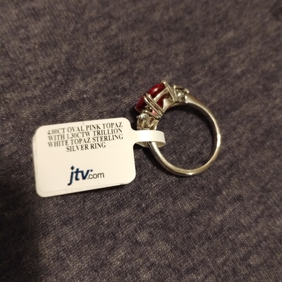 NEW 4CT RASPBERRY PINK TOPAZ STERLING SILVER RING SIZE 9 WITH 1.3CT WHITE TOPAZ - Picture 4 of 4